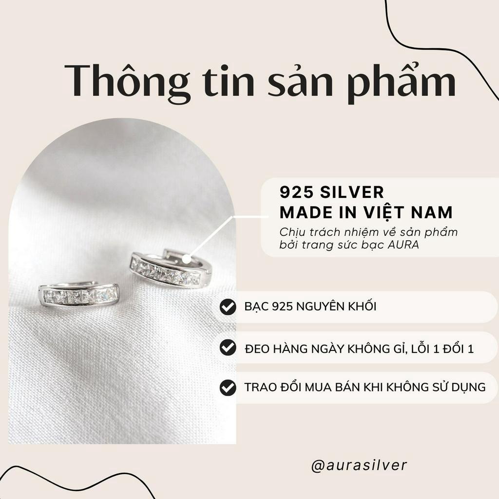 Khuyên tai cho nữ bạc 925 bông tai kiểu viền đính đá dạng bấm-AURASILVER-KT41