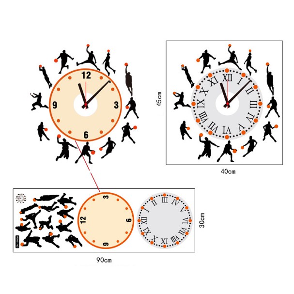 Decal Trang Trí Tường Kèm Đồng Hồ Dán Tường Thể Thao Năng Động ( Cao Cấp )