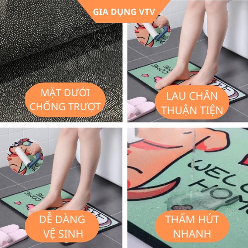 Thảm lau chân để nhà bếp, nhà tắm, cửa nhà hay ban công dùng lau chân, chùi chân chống trượt, Thảm trải bếp nhà tắm