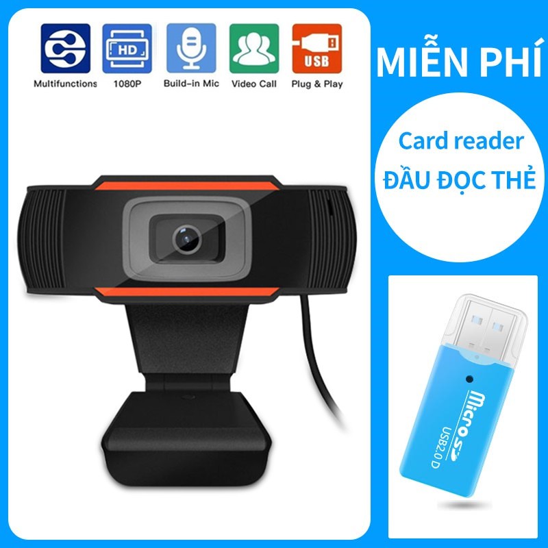 【Miễn phí Đầu đọc thẻ】Webcam 1080P HD siêu nét Micro đàm thoại để làm việc & học tập trực tuyến
