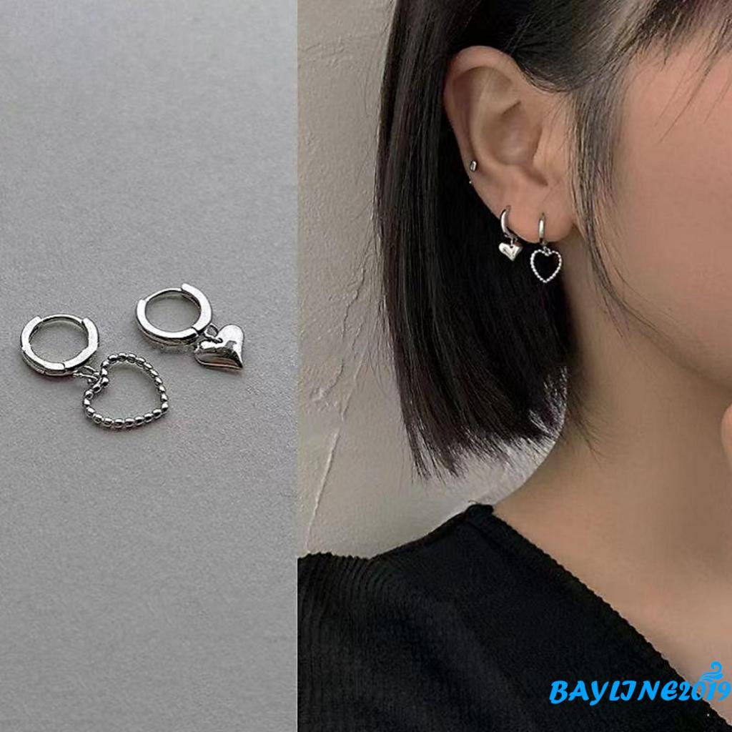 Khuyên tai hình trái tim dáng thả không đối xứng trang trí tiệc tùng cho nữ