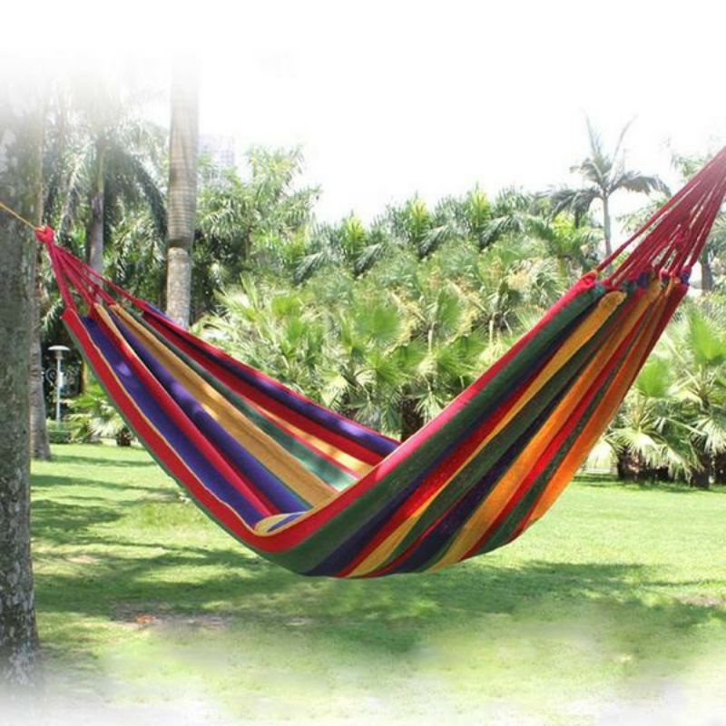 Võng du lịch vải dù sợi vải đan canvas dùng nghỉ ngơi, cắm trại, dã ngoại kèm Túi và Dây