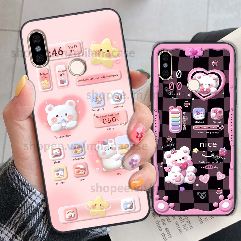 Ốp Xiaomi Mi A2 hình đồng hồ icon gấu mèo cute cực dễ thương ngộ nghĩnh