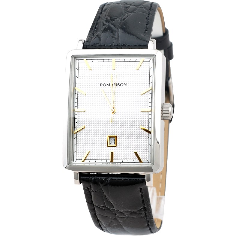Đồng hồ Romanson Men Watch DL5163NMCWH nam mặt chữ nhât, máy nhập Thụy Sĩ chống nước, dây da cao cấp chính hãng