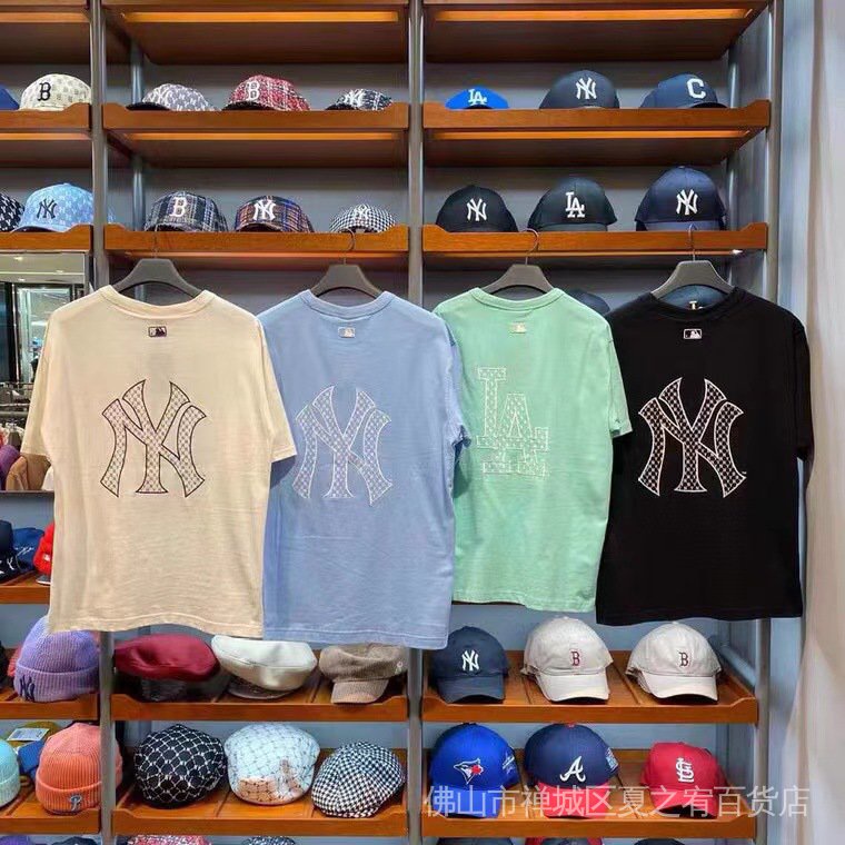 Áo Thun Cotton Thể Thao Cổ Tròn Tay Ngắn Dáng Rộng Thêu Chữ NY 2022 Mlb American Dành Cho Nam Giới