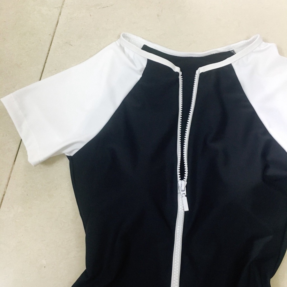 [HÀNG CAO CẤP + FORM ĐẸP] Bikini, Bodysuit tay ngắn có khóa kéo màu đen phối trắng - HÀNG MỚI VỀ | BigBuy360 - bigbuy360.vn