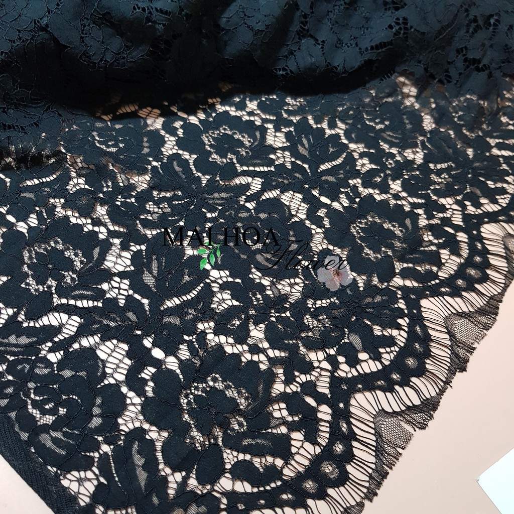 Vải ren đen dùng làm vải may đồ chất mềm mại có co giãn 150x150cm, Maihoaflower