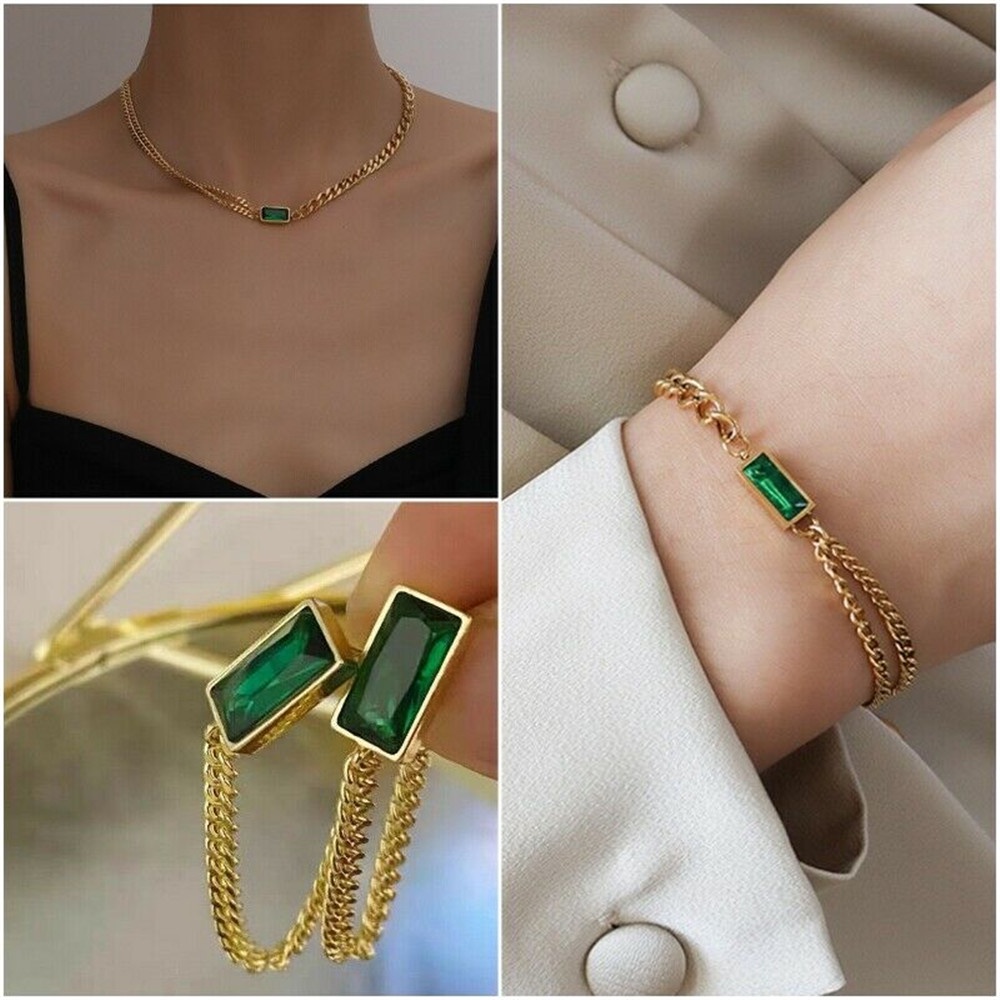 Vòng tay chuỗi hạt đá ngọc lục bảo hình vuông khí chất cao cấp cho nữ