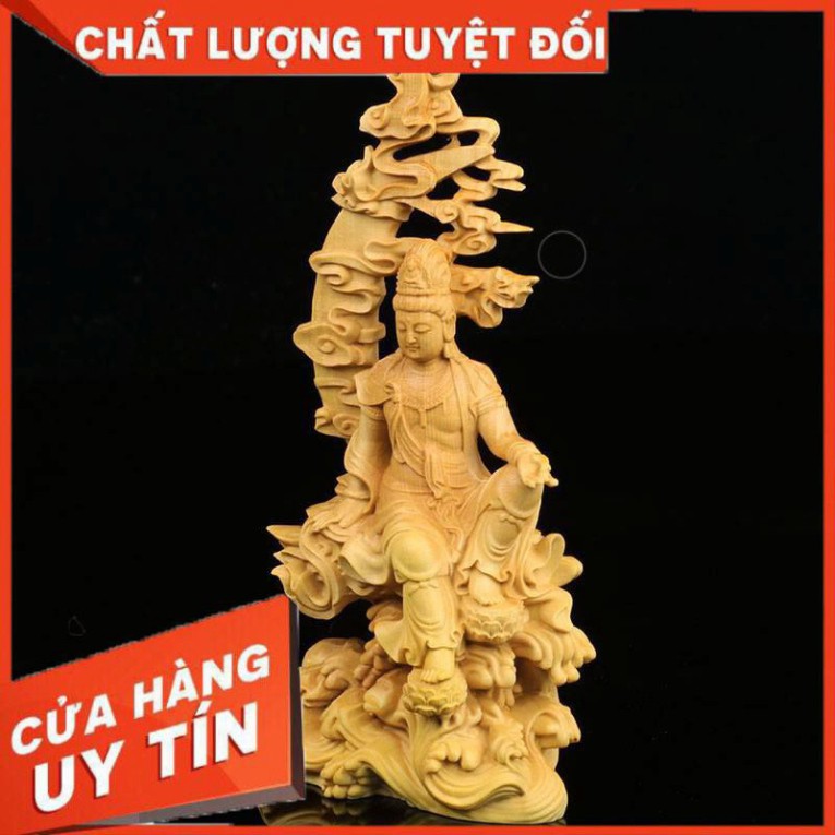 [ HÀNG ĐỤC TAY NGUYÊN KHỐI ] TƯỢNG QUAN ÂM TỰ TẠI - Gỗ Hoàng Dương cao cấp - UY TÍN CHẤT LƯỢNG