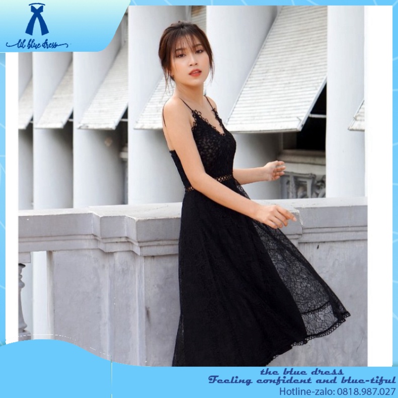 ✨QUẢNG CHÂU CAO CẤP✨ Đầm ren dự tiệc sang trọng màu đen, thiết kế hai dây, dáng xòe 🔥FREESHIP🔥 bigsize công chúa tiệc