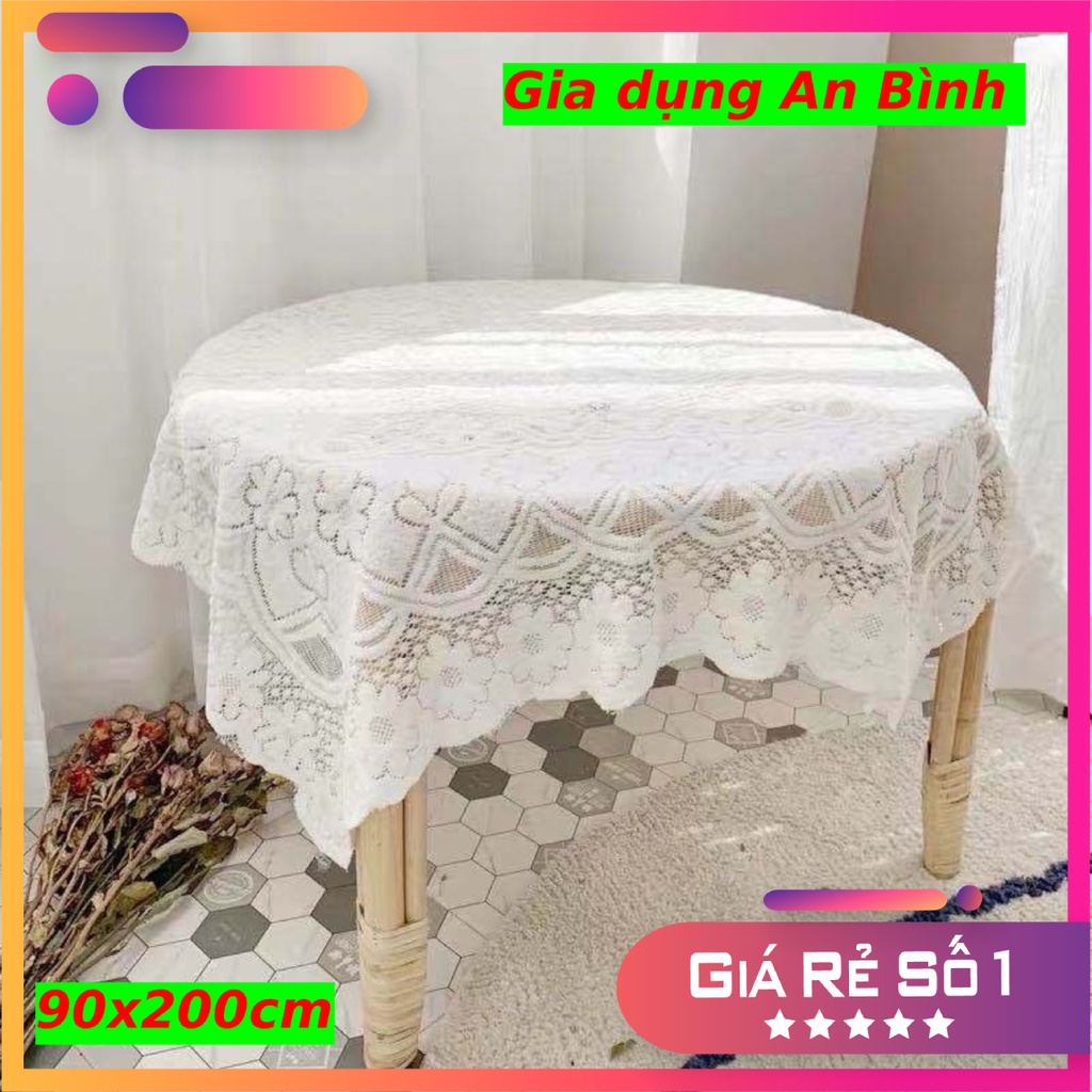 [SẴN SLL] Khăn Trải Bàn Ren Hoa Trắng Kem Decor Vintage Cho Bàn Vuông, Tròn, Chữ Nhật Siêu Xinh