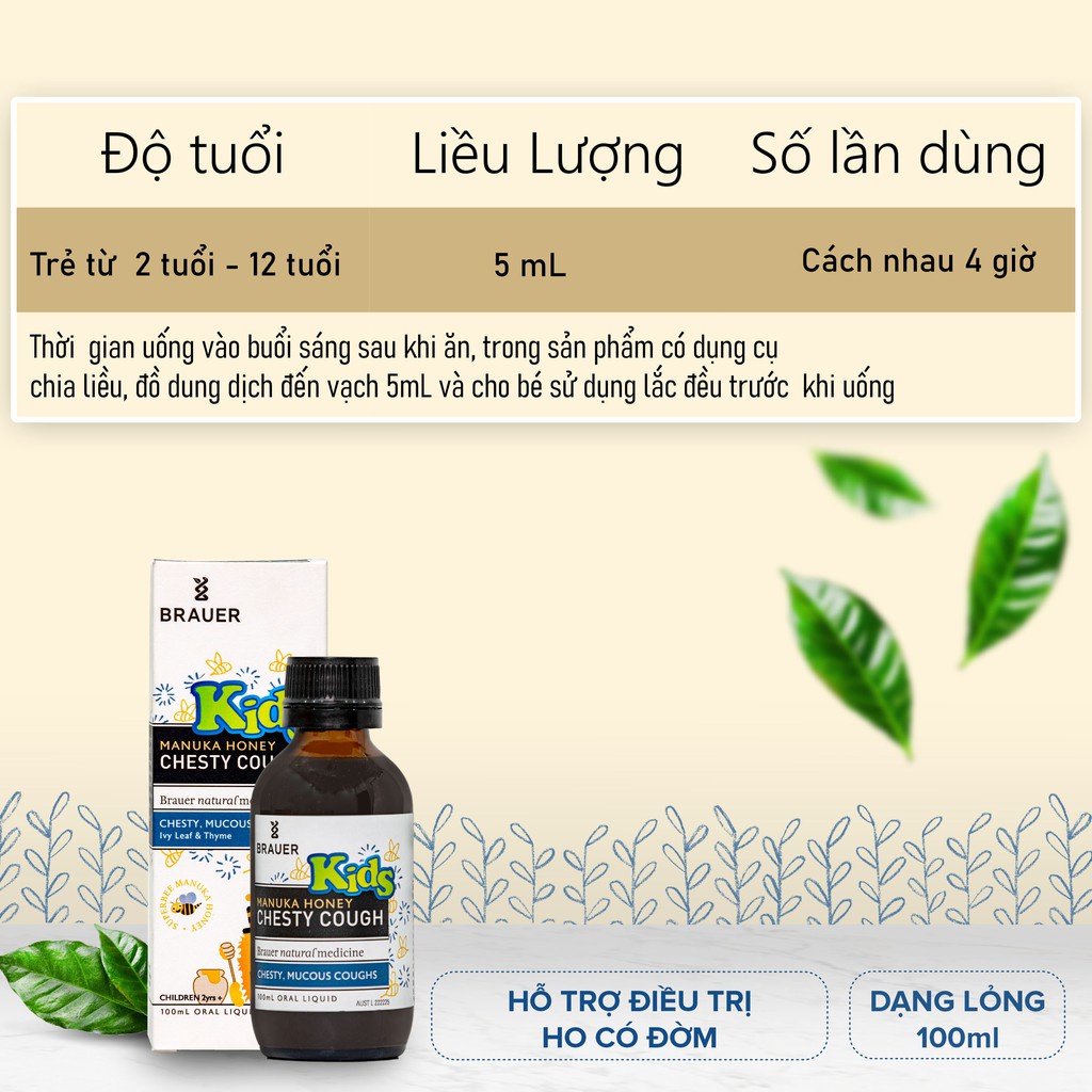 Brauer Chesty Cough Giảm Ho Có Đờm Dạng Lỏng cho bé 2 tuổi trở lên (100ml) Quà Tặng Mẹ
