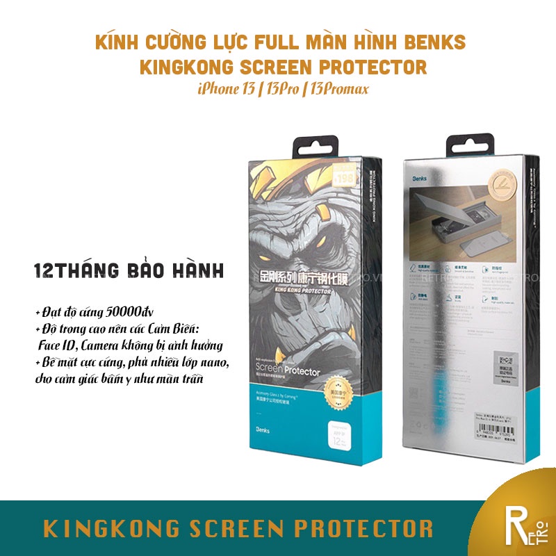 Kính Cường Lực Benks Full Màn Hình Kingkong Screen Protector iP 13, 13Pro, 13Promax Chống Trầy Xước, Chống Bám Vân T