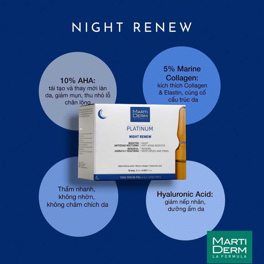 [SALE SỐC 50% - HÀNG CTY] Tinh Chất Cô Đặc Giúp Dưỡng Ẩm và Tái Tạo Da Ban Đêm Chứa AHA MartiDerm Platinum Night Renew