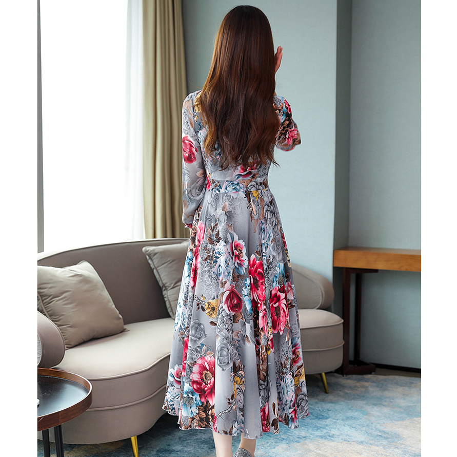 Đầm Maxi Tay Dài Hoạ Tiết Hoa Thiết Kế Cổ Chữ V Thanh Lịch Size M~3Xl | BigBuy360 - bigbuy360.vn