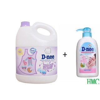 Bộ Nước giặt xả quần áo trẻ em Dnee 3000ml Thái Lan (5 màu) + Nước súc bình sửa, rửa rau quả Dnee chai 500ml