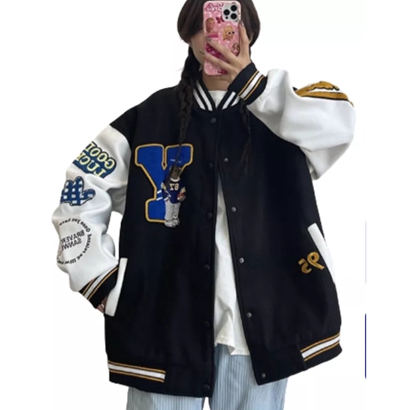 Áo Khoác Bomber Chất Nỉ Ngoại Mềm Mịn_Logo Thêu Chữ Y Nổi Bật và Vô Cùng Hót Trend_AM