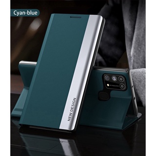 Bao da điện thoại PU nắp lật từ tính in màu đơn giản cho Samsung Galaxy A02S A21S M51 M31 M30S M21 A10S A20S