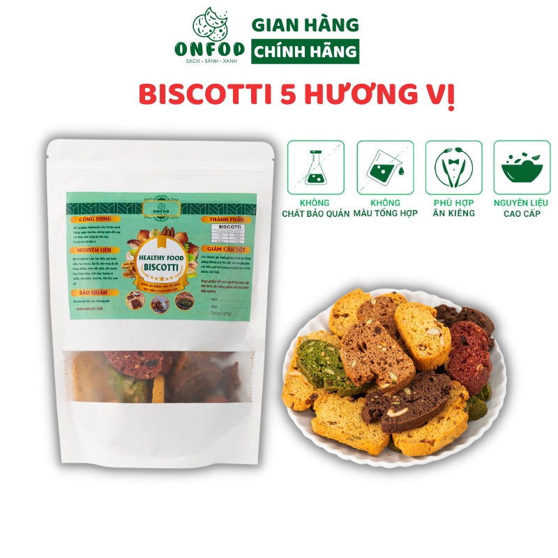 Bánh ăn kiêng biscotti ONFOD mix 5 vị cho người tiểu đường, giảm cân, ăn kiêng, bà bầu 250g 500g