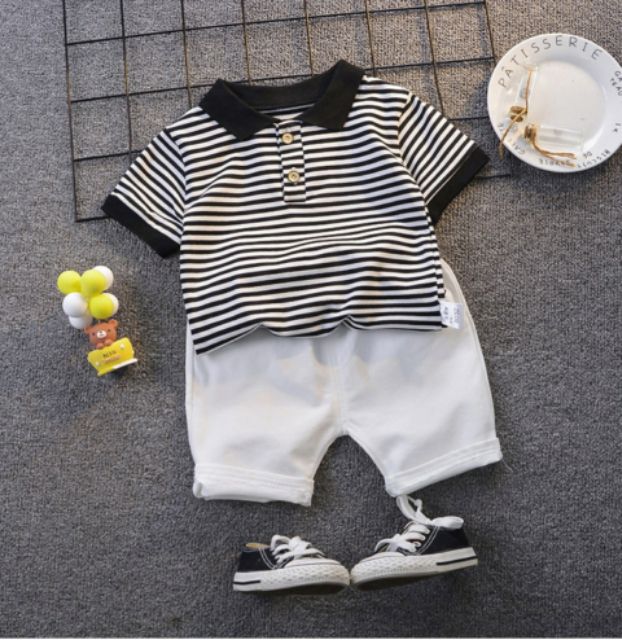 Set Polo kẻ bé trai