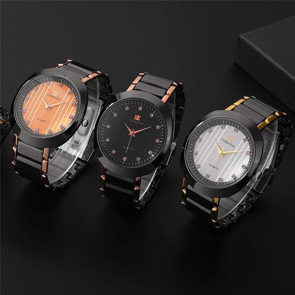 Luxury Rhinestone Men Business Watch Male Fashion Stainless Steel Belt Quartz Watches