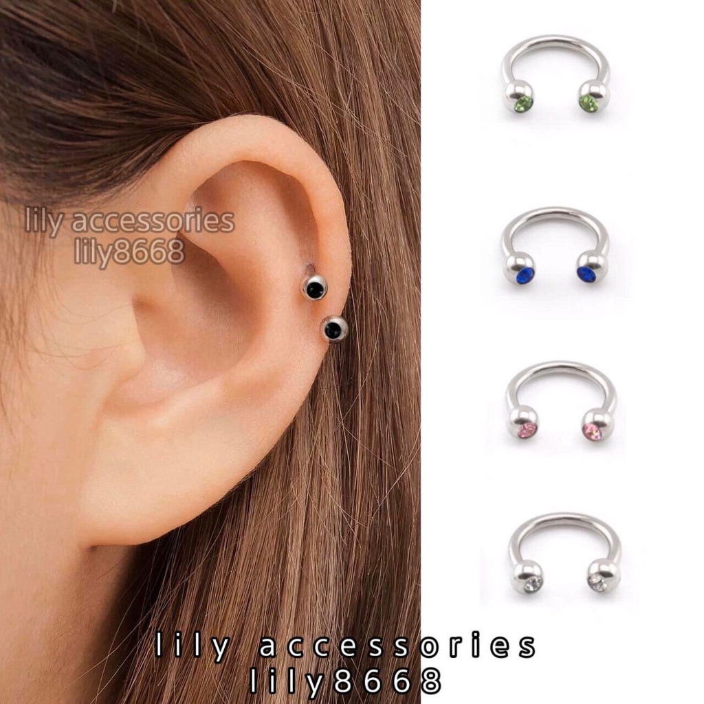 khuyên tai titan chữ U đính kim nhiều màu không gỉ