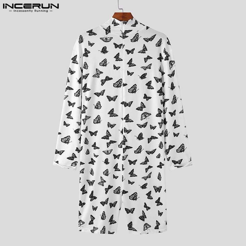 Áo thun INCERUN cho nam tay dài cổ cao in hoa văn + quần ngắn