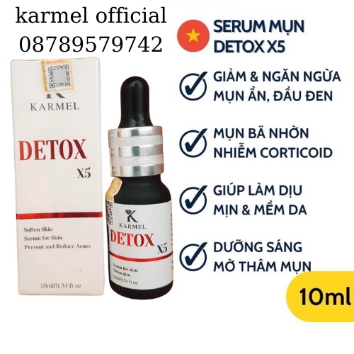 Serum Mụn Detox X5 10ml  mỹ phẩm karmel (kamel) giảm Mụn Ẩn, Đầu Đen; Da Nhiễm Corticoid; Sáng Da, Mờ Thâm Mụn