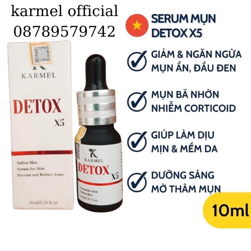 Serum Mụn Detox X5 10ml  mỹ phẩm karmel  giảm Mụn Ẩn, Đầu Đen; Da Nhiễm Corticoid; Sáng Da, Mờ Thâm Mụn