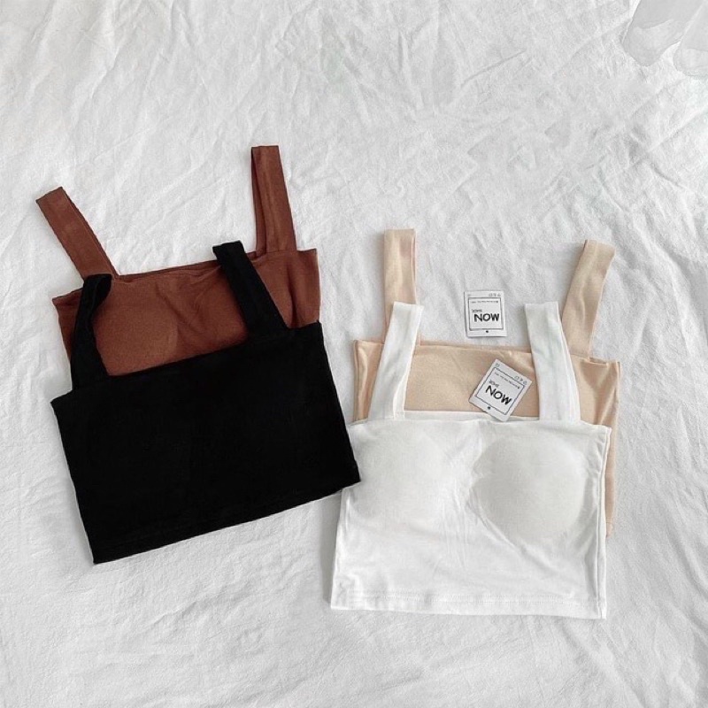 Áo hai dây bản to nâu đen trắng nude  nữ.