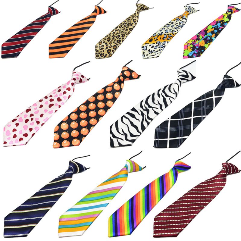 Haha Cà vạt co giãn Pre-Tied Rainbow Stripes Leopard Boys Kids Silky Ties Trang phục