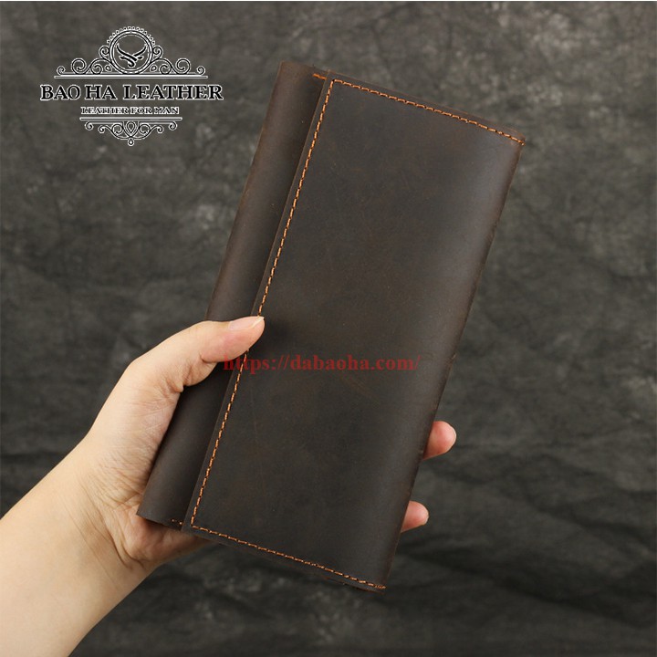 Ví nam da bò thô nguyên tấm BHL212 dáng dài, vừa điện thoại 6inch