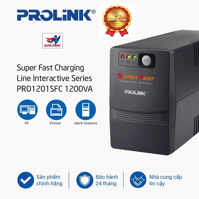 [Mã 254ELSALE giảm 7% đơn 300K] Bộ Lưu Điện UPS Prolink Pro1201SFCU (1200VA)- Hàng chính hãng