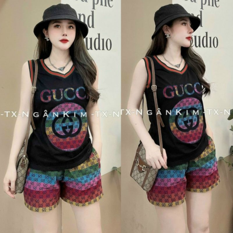 ⭐⭐HÀNG CAO CẤP ⭐⭐Bộ sort sát nách nữ thêu logo dạo phố mặc nhà siêu xinh, bộ đồ đùi mặc ở nhà mặc đi chơi đều xinh