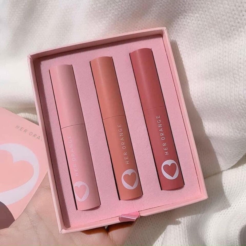 Set Son Kem Lì HER ORANGE 3 CÂY HỘP TRÁI TIM HỒNG / SON HERO RANGE TRÁI TIM