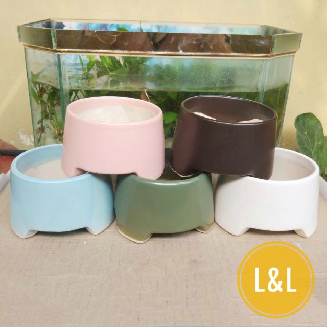 Chậu sứ Bát Tràng Hình Ba Chân Thấp  trồng cây Để Bàn, Cây Nội Thất, Sen Đá, Xương rồng, Cây Bon sai