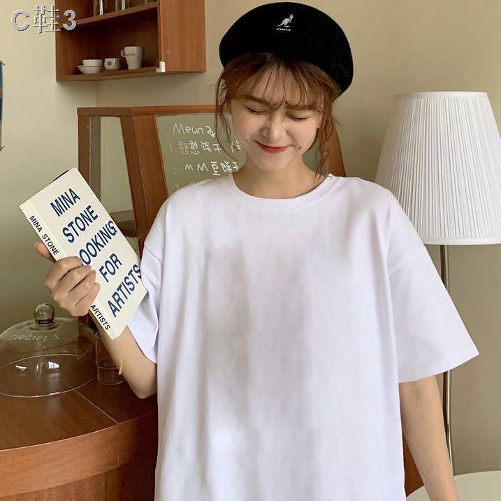 100% cotton white t-shirt female 2021 summer new style Korean loose solid color short-sleeved student half-sleeved top