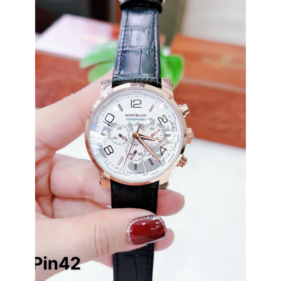 ĐỒNG HỒ NAM MONTBLANC CHRONOGRAPH MẶT LỘ MÁY , DÂY DA VÂN , SIZE 42MM