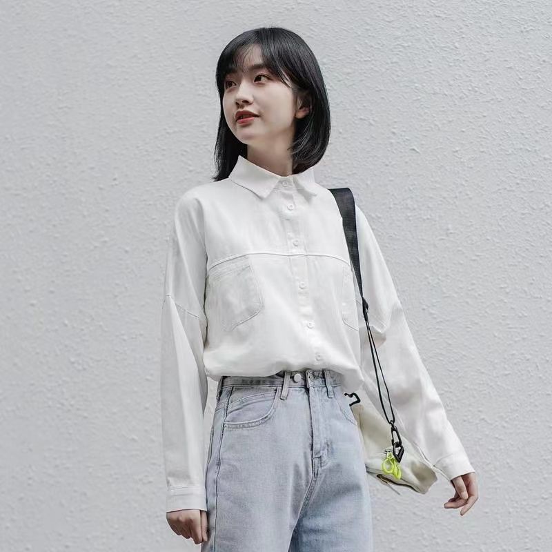Áo Sơ Mi Trắng Dáng Rộng Phong Cách retro Hồng Kông Thời Trang Mùa Xuân Mới Cho Nữ
