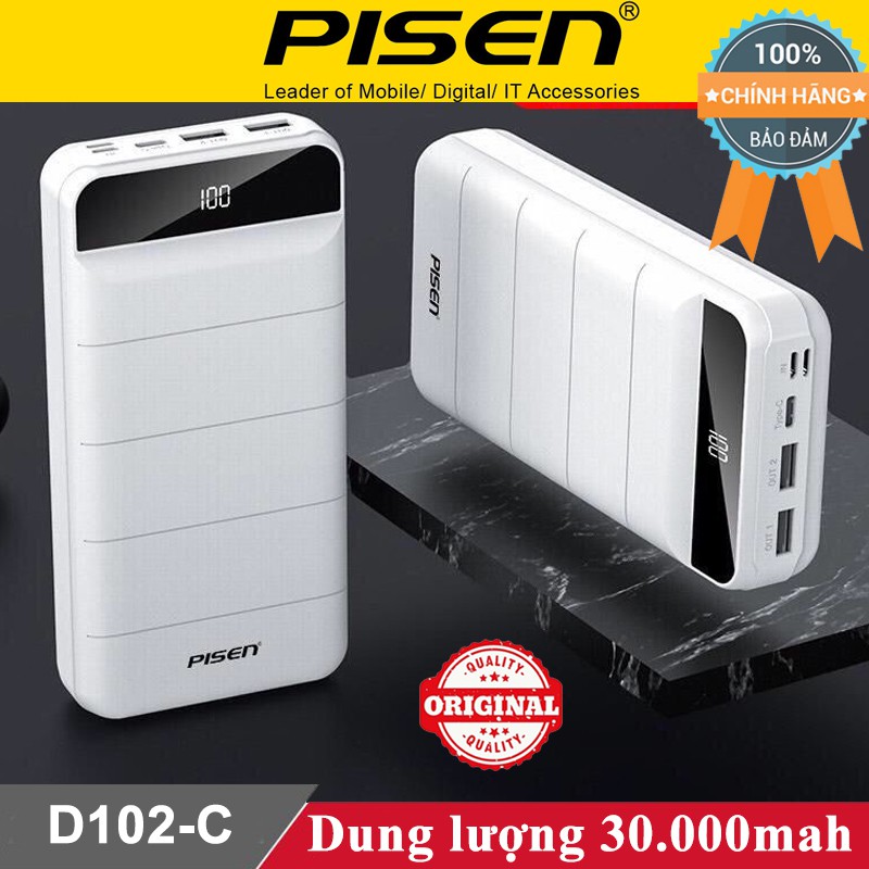 Sạc dự phòng Pisen Cube D102-T-01 30.000mah ♥️Freeship♥️ Pin sạc dự phòng Pisen