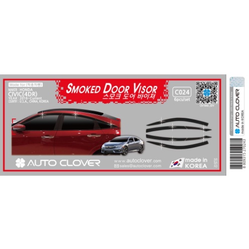 Vè che mưa xe Honda Civic 2018- 2019- 2020- 2021 mẫu đen bóng 6 chi tiết chính hãng hàn quốc Auto Clover