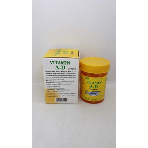 Vitamin A-D - Dược phẩm Hà Tây BỔ SUNG VITAMIN A VÀ D LỌ 100 VIÊN