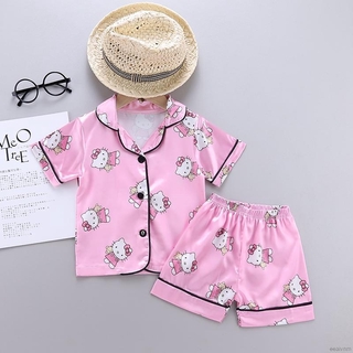 Bộ Quần Áo Ngủ Ngắn Tay In Hình Mèo Hello Kitty 2 Cái Cho Bé Gái