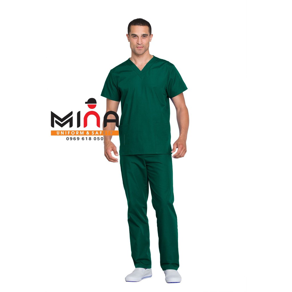 Bộ scrubs bác sĩ, quần áo y tế phẫu thuật - Màu Xanh lá VẢI CAO CẤP (Có hình ảnh thực tế)