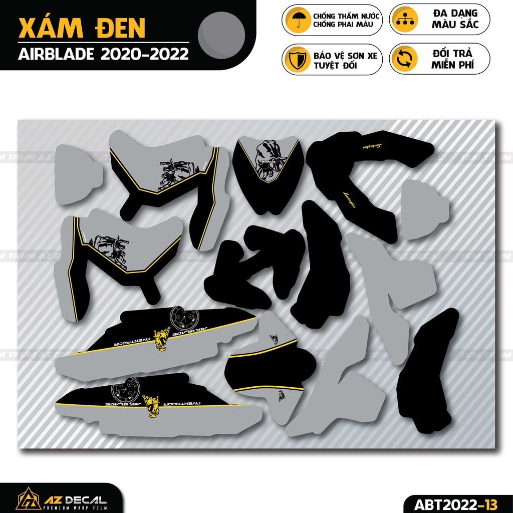 Tem Trùm Xe Air Blade Mẫu Lamborghini Đẹp | ABT2022-13 | Decal Xe AB AirBlade Cao Cấp, Bảo Vệ Sơn Xe