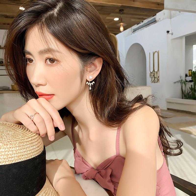 Korean Fashion Simple Temperament Pearl Full Diamond Earrings