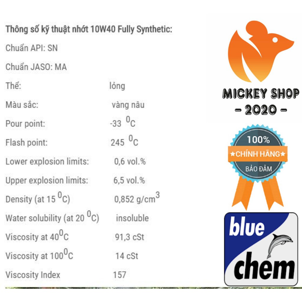 [ CAO CẤP ] NHỚT TỔNG HỢP TOÀN PHẦN BLUECHEM PROTEC 10W40 CHO XE SỐ - 1L