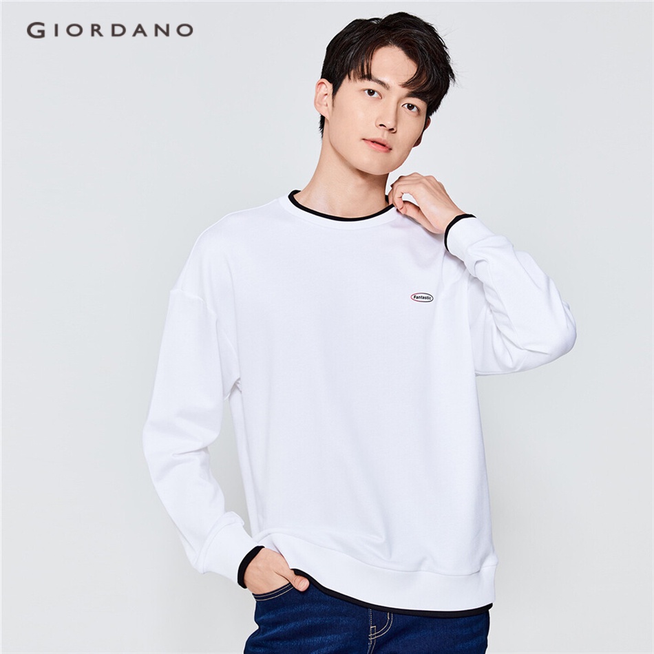 Áo len chui đầu cổ tròn GIORDANO 13022452 vải cotton giả hai lớp thời trang cho nam