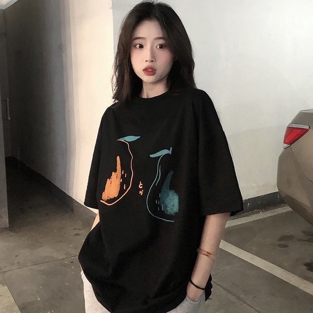 Áo thun ZHELIHANGFEI tay ngắn dáng rộng in họa tiết trẻ trung cá tính thời trang