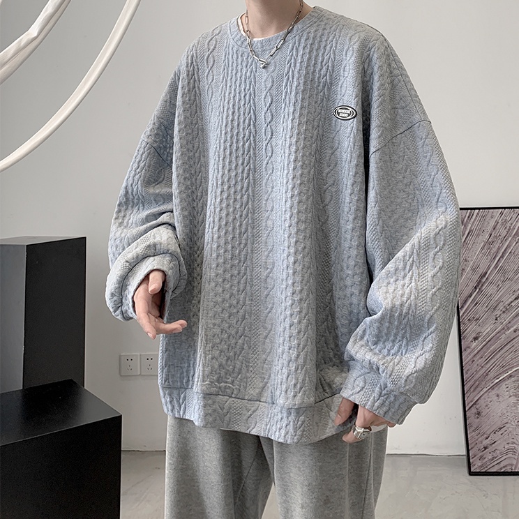 Áo Sweater Dệt Kim Cổ Tròn Dáng Rộng Kiểu Hồng Kông Thời Trang Mùa Đông Cho Nam
